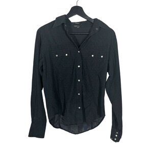 Cinch Black Swiss Dot Long Sleeve Pearl Button Up Top Large